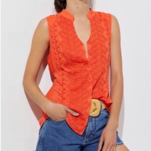 Anthropologie Tops - Anthropologie Tiny Vibrant Orange Lace Blouse